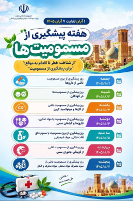 🔰 یکم لغایت ۷ آبان‌ماه هفته پیشگیری از مسمومیت‌ها